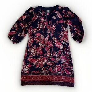 Vince Camuto Dress Womens 4 Blue Floral Boho Chiffon Lined Straight Shift Mini